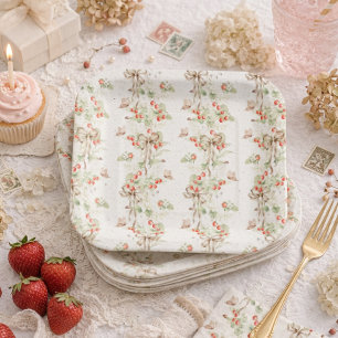 Berry Floral Pattern First Birthday Paper Plates