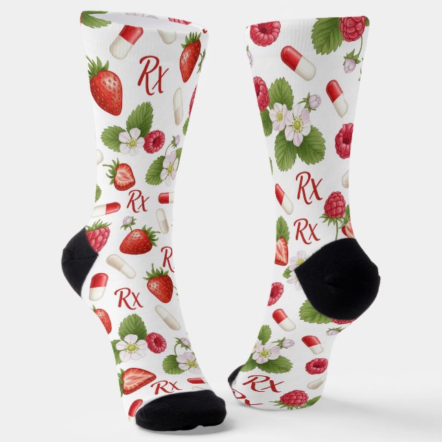 Berry, Flower & Pill Pattern Pharmacy Socks (Angled)