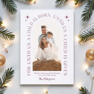 Berry For Unto Us Religious Christmas Photo Letterpress Photo Cards