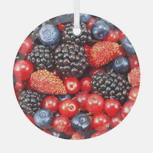 Berry-Fresh Background Mosaic Glass Ornament