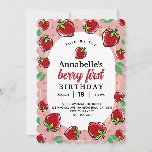 berry frist strawberry first birthday girls party invitation