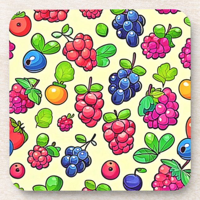 Berry Fruit Pattern Design Beverage Coaster (Front)