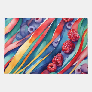 Berry Fruits and Fresh Colorful Stripes Doormat