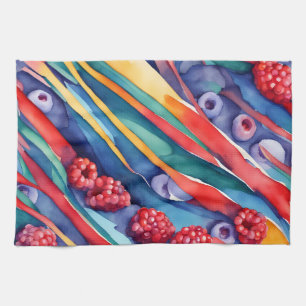 Berry Fruits and Fresh Colorful Stripes Kitchen Towel