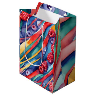 Berry Fruits and Fresh Colorful Stripes Medium Gift Bag