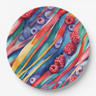 Berry Fruits and Fresh Colorful Stripes  Paper Plates