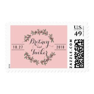 Berry Green Laurel Rose Quartz Wedding Postage