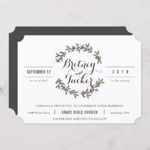 Berry Green Laurel Vintage Wedding Invitation