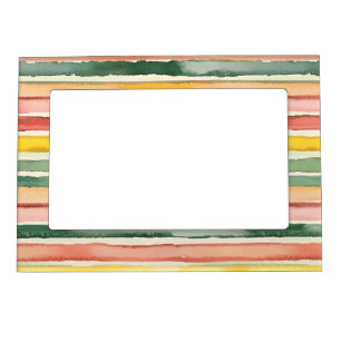 Berry Green Orange Pink Fruity Stripes Birthday Magnetic Frame