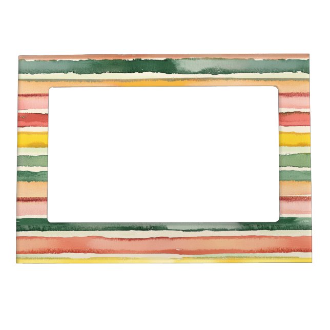 Berry Green Orange Pink Fruity Stripes Birthday Magnetic Frame (Front)