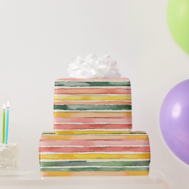 Berry Green Orange Pink Fruity Stripes Birthday Wrapping Paper (Party Gifts)