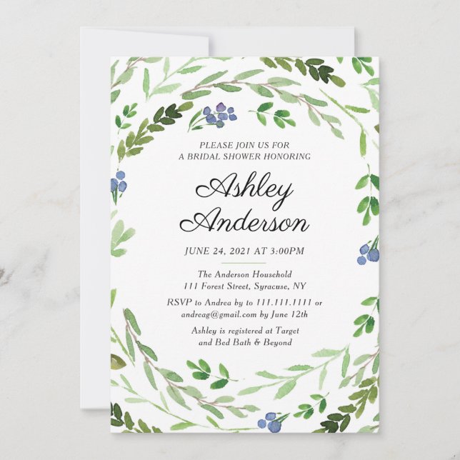 Berry Greenery Bridal Shower Invitation (Front)