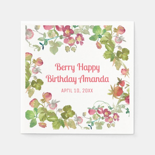 Berry Happy Strawberry Birthday  Napkins (Front)