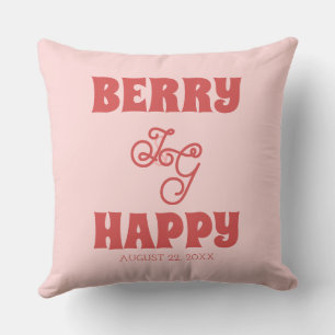 Berry Happy Strawberry color tones retro newlyweds Throw Pillow