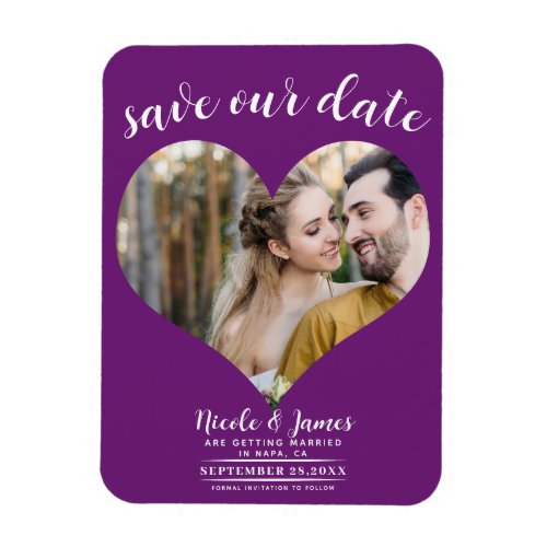 Berry Heart Photo Wedding Save the Date Magnet