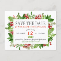 Berry Holly Christmas Holiday Party Save The Date Announcement Postcard