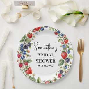 Berry in Love Berries Strawberry Bridal Shower Paper Plates
