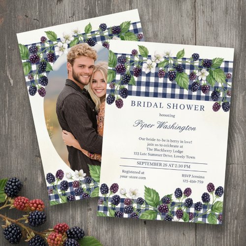 Berry in Love Blackberry Gingham Bridal Shower Invitation