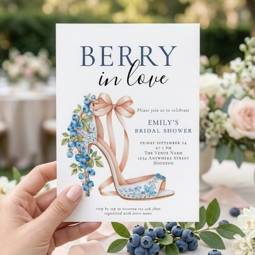 Berry In Love Blueberry Stiletto Bridal Shower Invitation