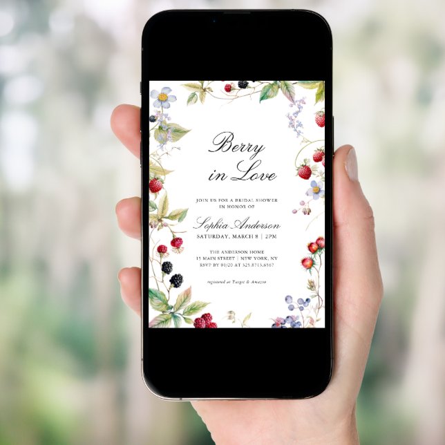 Berry In Love Bridal Shower Elegant Floral Invitation (Front Digital)