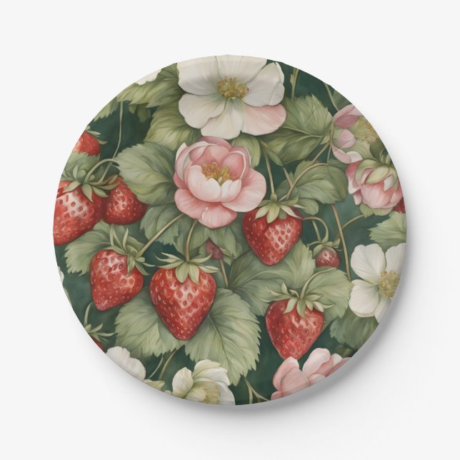  "Berry in Love" Flowers and Strawberry Paper Plates (Front)