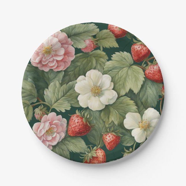  "Berry in Love" Flowers and Strawberry Paper Plates (Front)