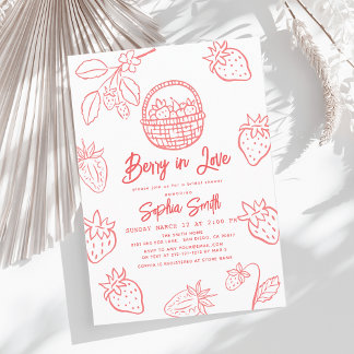 Berry in Love Hand-drawn Strawberry Bridal Shower Invitation