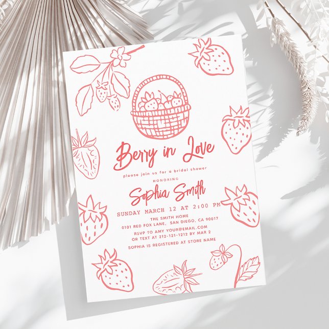 Berry in Love Hand-drawn Strawberry Bridal Shower Invitation (Creator Uploaded)