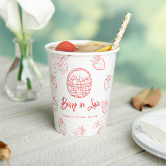 Berry in Love Hand-drawn Strawberry Bridal Shower Paper Cups