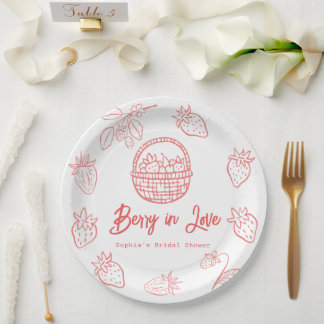 Berry in Love Hand-drawn Strawberry Bridal Shower Paper Plates