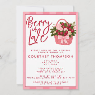 Berry In Love Pink & Red Strawberry Bridal Shower Invitation