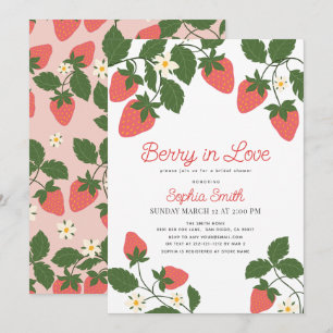Berry in Love Pink Strawberry Floral Bridal Shower Invitation