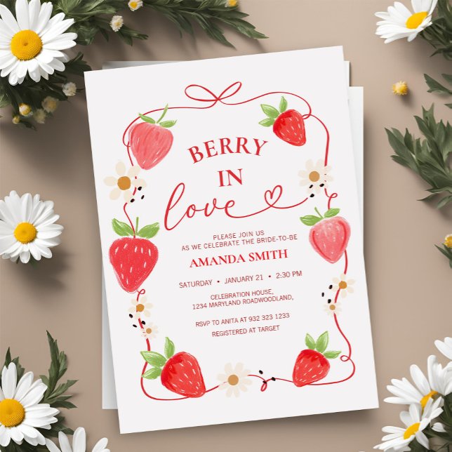  Berry In Love Red Bow Bridal Shower Invitation (Creator Uploaded)