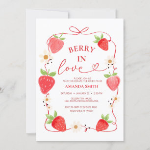 Berry In Love Red Bow Bridal Shower Invitation
