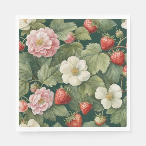 Berry in Love Strawberry and Floral  Napkins