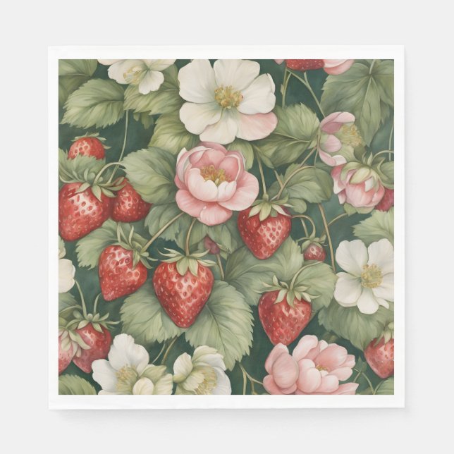 'Berry in Love' Strawberry and Floral  Napkins (Front)