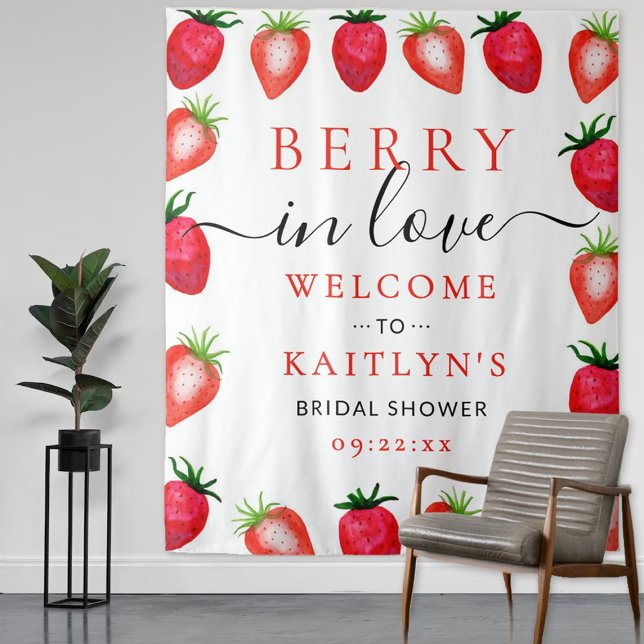 Berry In Love Strawberry Bridal Shower Backdrop (Creator Uploaded)