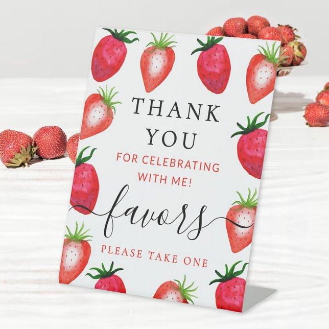 Berry In Love Strawberry Bridal Shower Favor Pedestal Sign (Creator Uploaded)