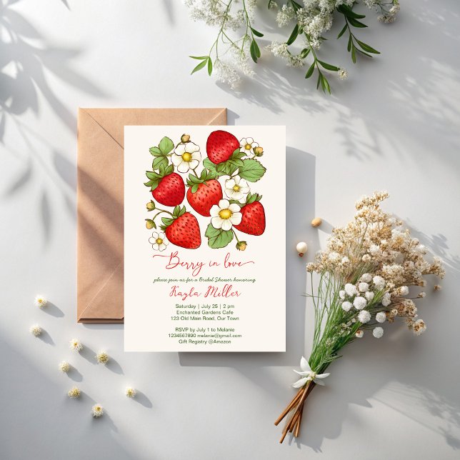Berry in love strawberry bridal shower invitation (Berry in love summer fruit strawberry bridal shower invitation template instant download)
