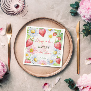 Berry in love strawberry bridal shower printed napkins