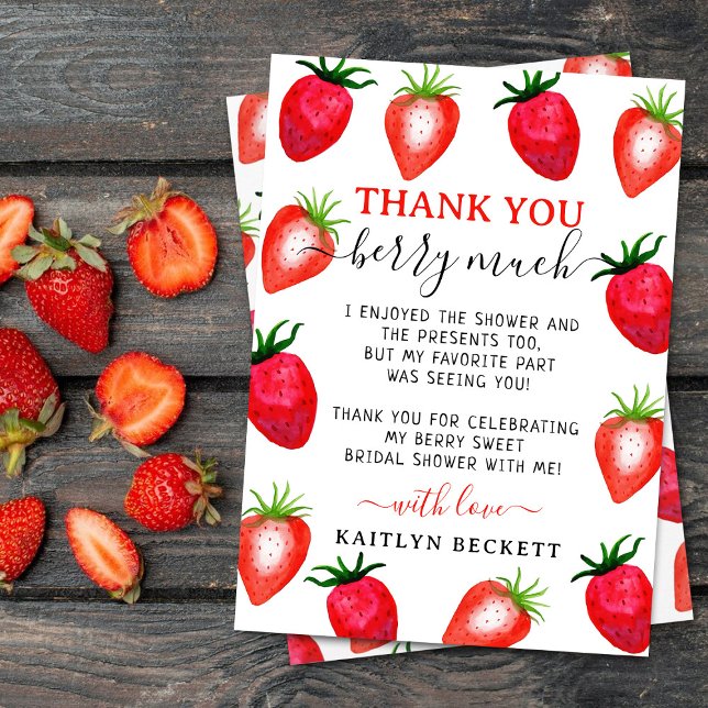 Berry In Love Strawberry Bridal Shower Thank You Card (Creator Uploaded)