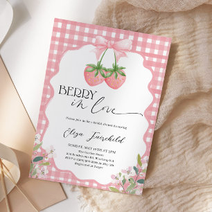 Berry in Love Strawberry Gingham Bridal Shower Invitation
