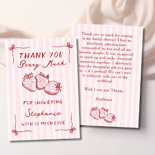 Berry In Love Strawberry Pink Bridal Shower Flat Thank You Card