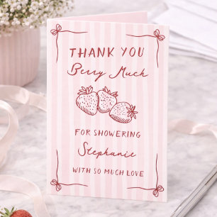 Berry In Love Strawberry Pink Bridal Shower Folded Letterpress Thank You Card