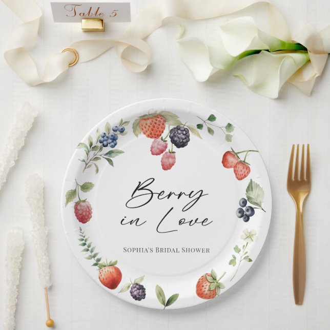 Berry in Love Watercolor Berries Bridal Shower Paper Plates (Wedding)