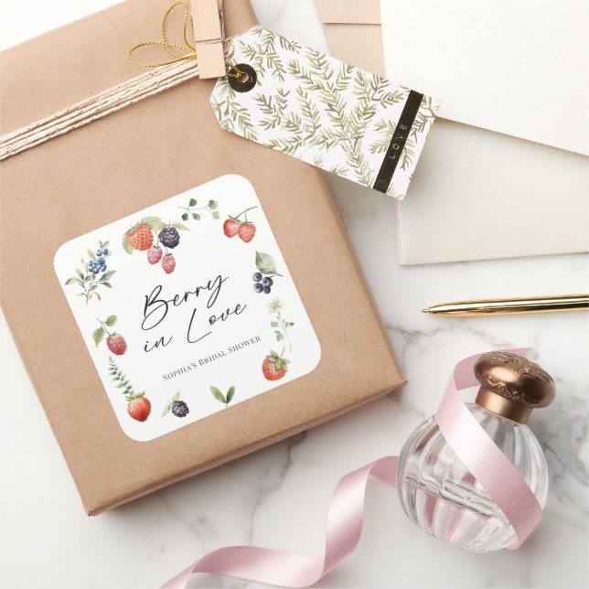 Berry in Love Watercolor Berries Bridal Shower Square Sticker (Gifting)