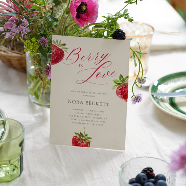 Berry in Love Watercolor Strawberry Bridal Shower Invitation (Creator Uploaded)