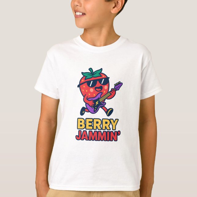 Berry Jammin Strawberry Shirt Cute Music Tee (Front)