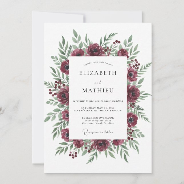 Berry Leafy Wreath Wedding Invitation (Front)
