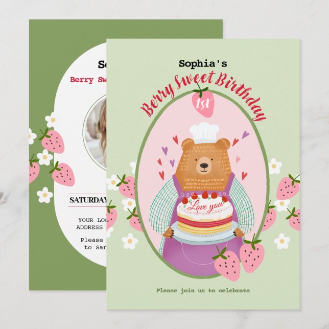 Berry Lovely First Birthday Invitation (Front/Back)